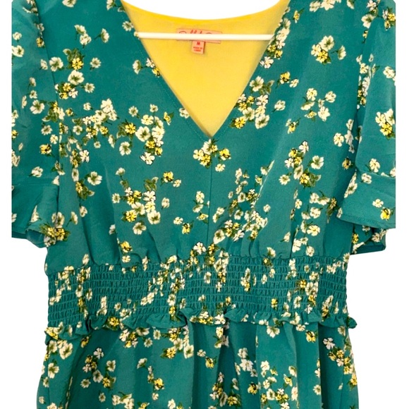 Floral Cottagecore Bluish Turquoise Blouse with Ruffle Sleeves, Size Medium - Picture 7 of 7